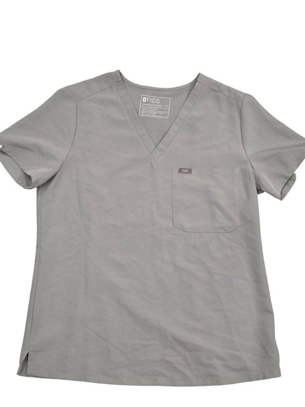 Figs Technical Collection Gray Scrub Top With V-Neck & Pocket Size Medium